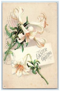 c1905 Easter Greetings Lilies Flowers Clapsaddle Embossed Danbury CT Postcard