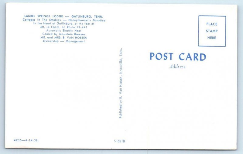 GATLINBURG, Tennessee TN ~ Roadside LAUREL SPRINGS LODGE Motel c1960s Postcard
