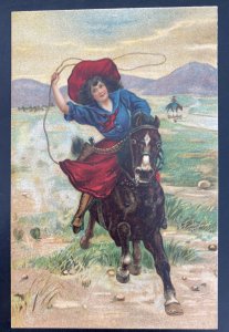 Mint USA Embossed Color Picture Postcard Cowgirl Ridding