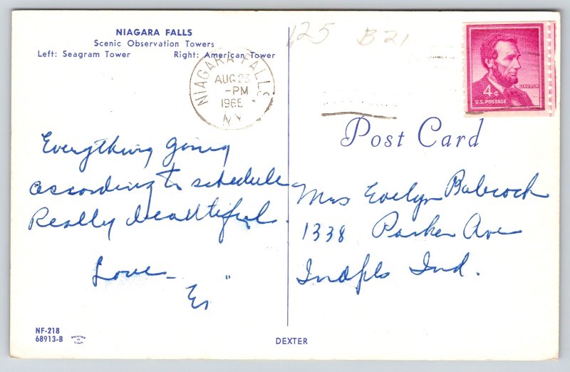 Hello From Niagara Falls Banner Greetings~Seagram Tower~American Tower~1966 PC