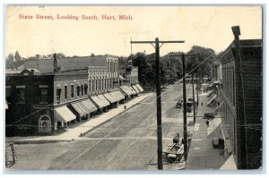 1914 State Street Looking South Stores Cars Hart Michigan MI Antique Postcard