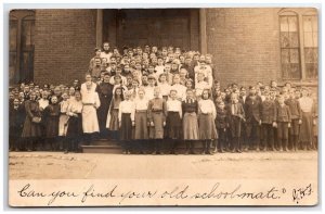 RPPC School Children Class Photo c1905 Many Age Kids Schoolmates Postcard B28