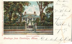 Vintage Postcard Home Of Longfellow Greetings From Cambridge Massachusetts MA