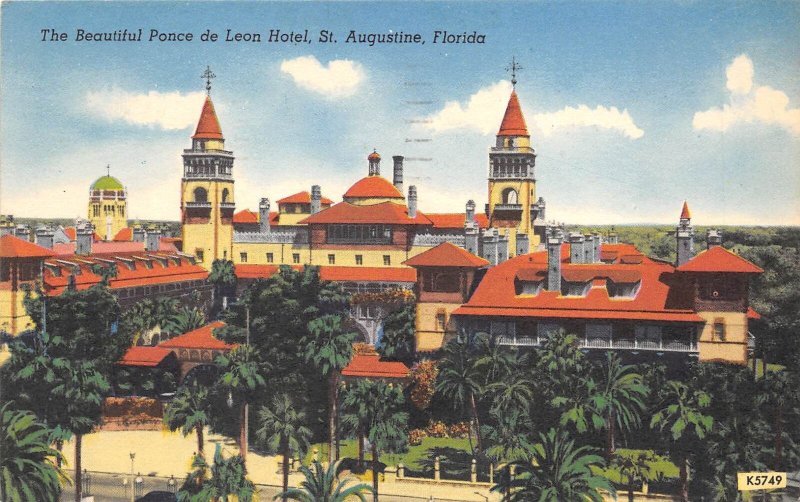 St. Augustine Florida 1956 Postcard Ponce De Leon Hotel