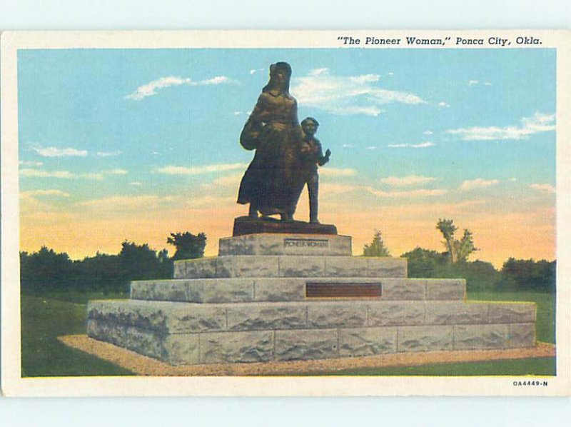 Linen PIONEER WOMAN MONUMENT Ponca City Oklahoma OK AE7618-13