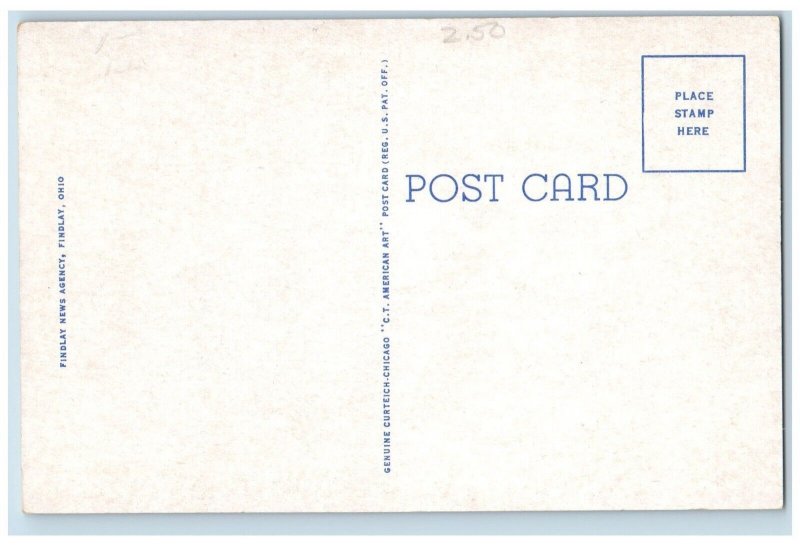 Findlay Ohio Postcard United States Post Office Building Exterior c1940 Antique