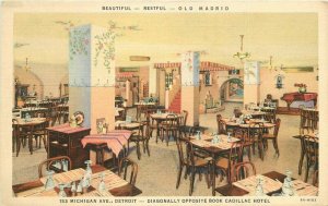 Cadillac Hotel Detroit Michigan Old Madrid Restaurant Postcard Teich 20-12866