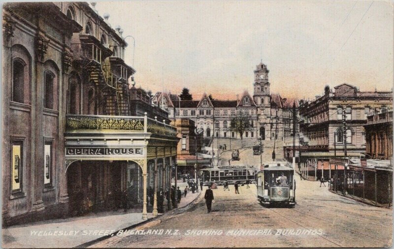 Wellesley Street Auckland NZ New Zealand Opera House Unused Moa Postcard E69