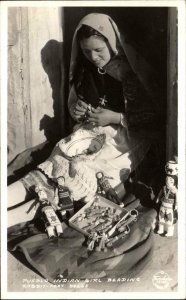 Native American Pueblo Girl Making Dolls FRASHER'S REAL PHOTO POSTCARD