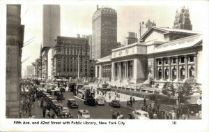 USA Fifth Avenue and 42nd Street Public Library New York City RPPC 08.07