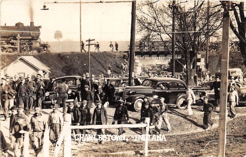 F5/ Charlestown Indiana Real Photo RPPC Postcard 1943 Railroad Loco