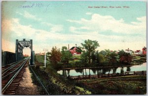 Red Cedar River Rice Lake Wisconsin WI Railroad Postcard