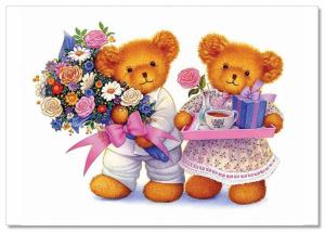TEDDY BEAR Baby Christening Tea Party Time Cake NEW Russian Postcard