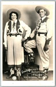 BIGGEST COUPLE FISCHER CIRCUS ANTIQUE REAL PHOTO POSTCARD RPPC SIDESHOW CIRCUS