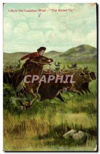 Postcard Old Wild West Cowboy Life in the Canadian West th round up