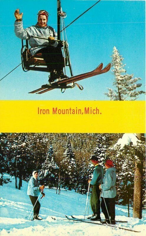 Iron Mountain Michigan Water Sports Skiing 1950s Postcard Teich 22-1357