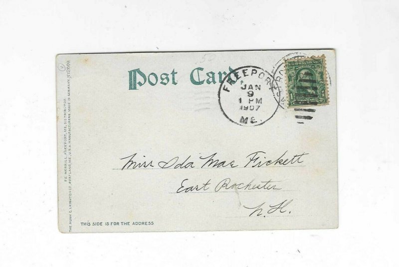 1907 Postcard, Freeport, Maine, Post Office Square