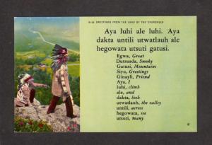 Greetings From Land of Cherokees Indians Cherokee Language Words Postcard Poem
