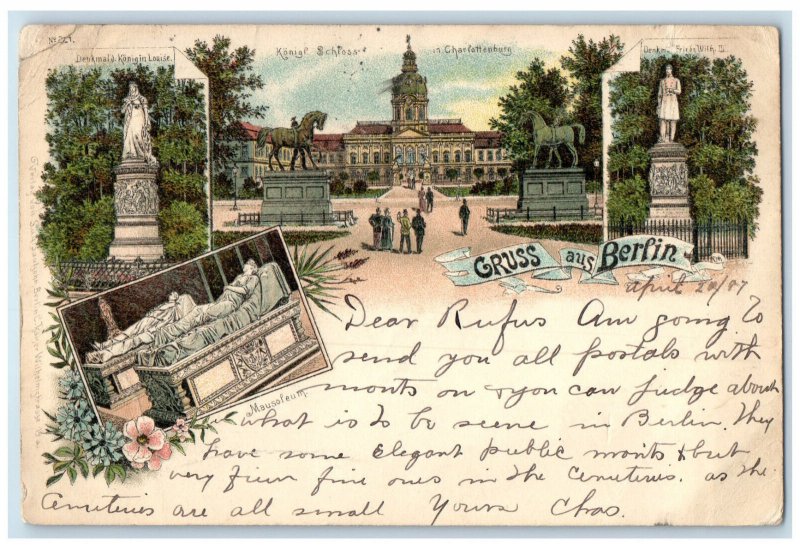 1897 Greetings from Berlin Germany Multiview of Monuments Antique Postcard