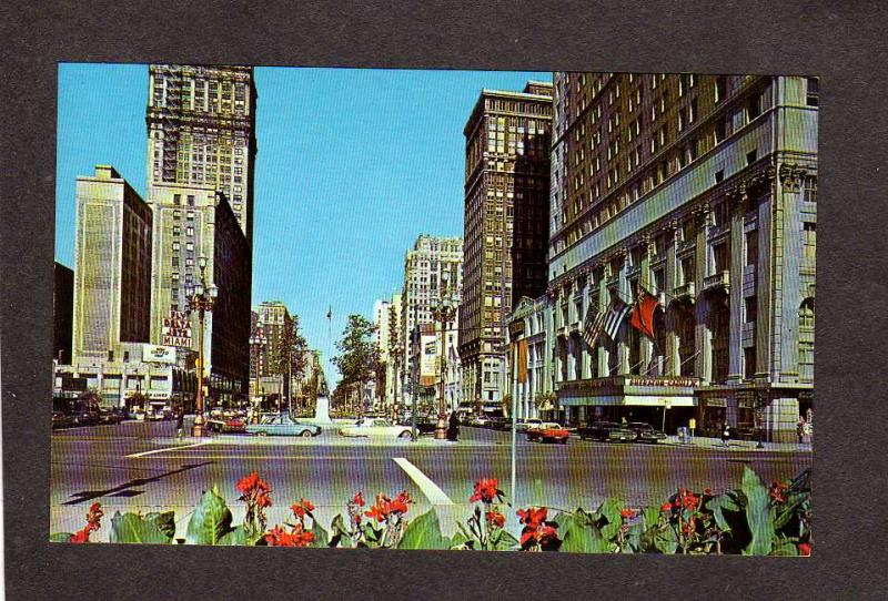 MI Washington Blvd Detroit Michigan Postcard Sheraton Cadillac Hotel