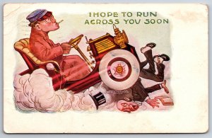 Comic~Hope To Run Across You~Man Drives Auto Over Man~Emboss~HH Tammen~1907 PC