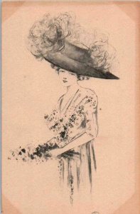 Pretty Lady - Artist signed - Lady in Large Hat - DB