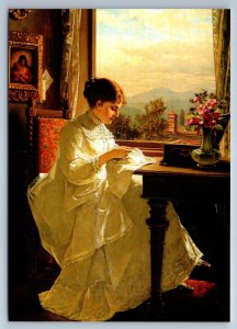 PRETTY WOUNG WOMAN LADY sew near Window by Larsson New Postcard