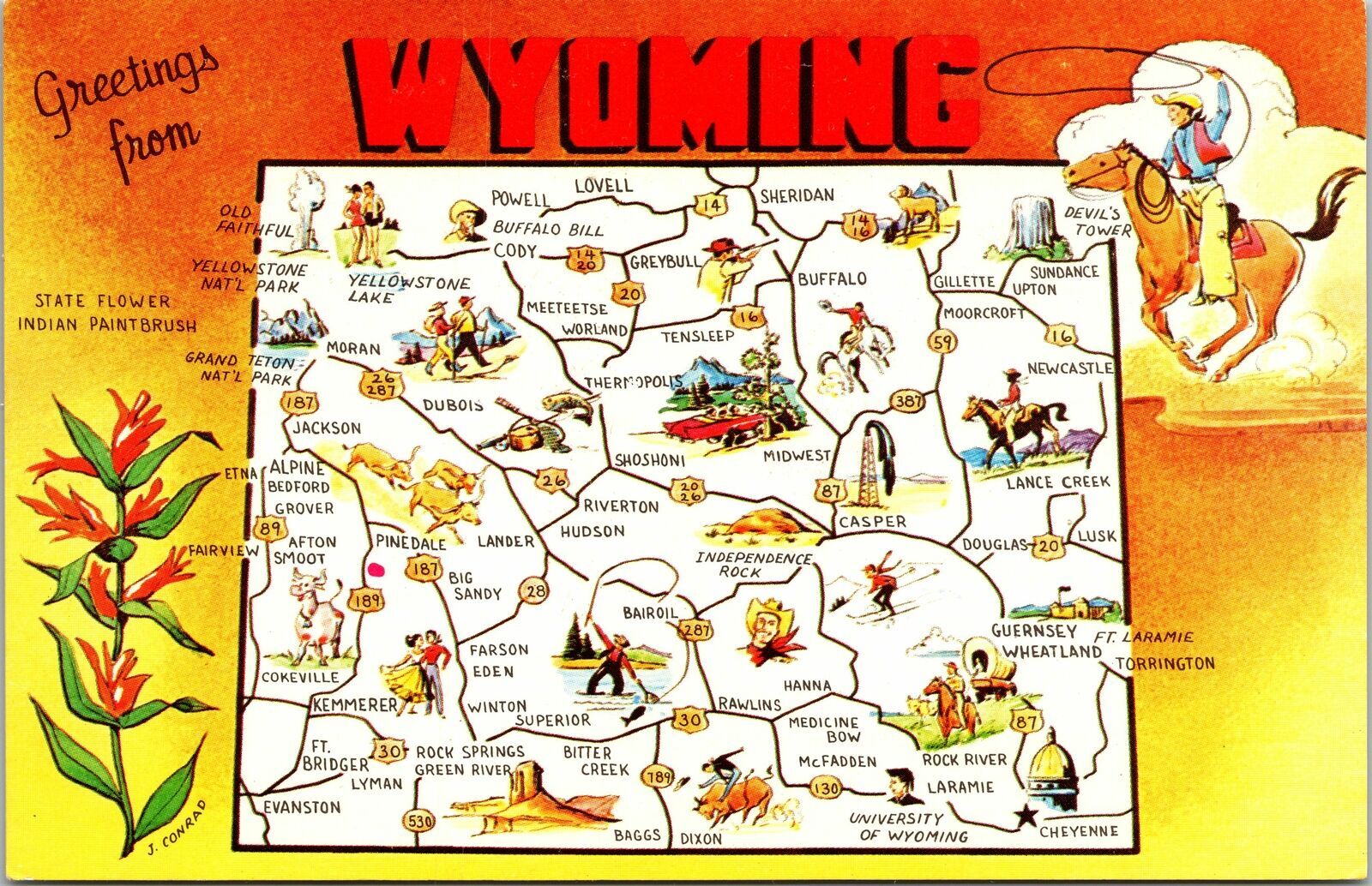 Vintage Postcard MAP of Wyoming the "Equality" State  United States - Wyoming - Other, Postcard 
