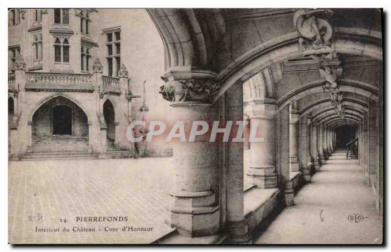 Old Postcard Interior of Pierrefonds Chateau Court of Honor