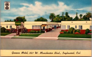 Linen Postcard Geneva Motel 321 W. Manchester Boulevard in Inglewood, California