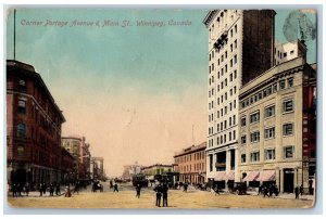 Winnipeg Manitoba Canada Postcard Corner Portage Avenue & Main Street 1916