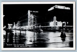 Reno Nevada Postcard Night Center St. Exterior Building Night c1940 RPPC Photo