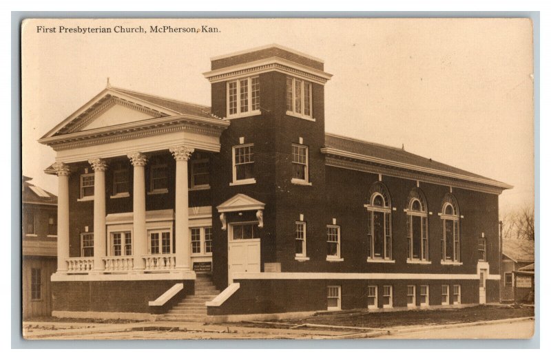 Postcard KS First Presbyterian Church McPherson Vtg. RPPC Standard View Card