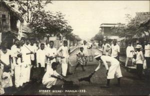 Manila Philippines Street Scene Cock Fighting c1910 Real Photo Postcard