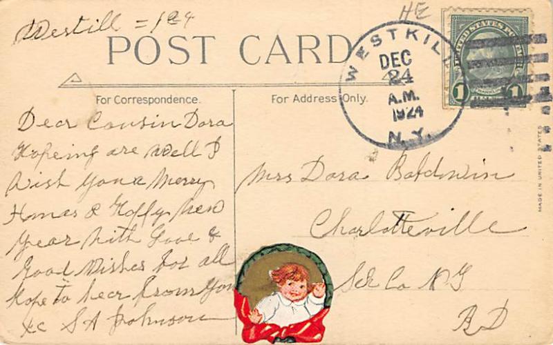 Christmas 1924 light postal marking on front