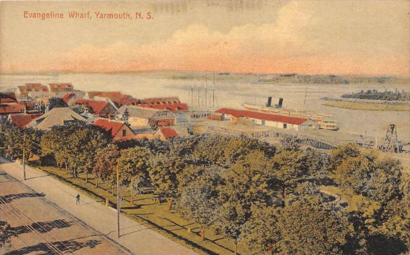 11535  Nova Scotia   Yarmouth  1920's  Aerial view of  Evangeline Wharf