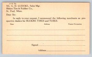 Blekre Tire & Rubber Co.   St. Paul  Minnesota   Postcard