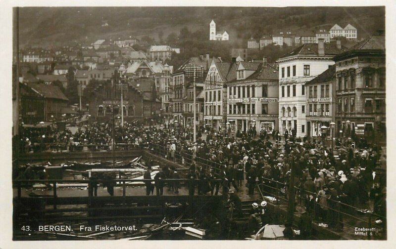 Norway BERGEN Fisketorvet Market Scene real photo postcard 