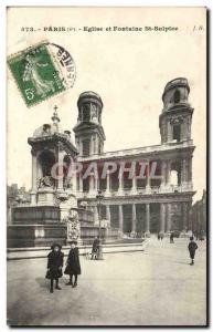 Old Postcard Paris St Sulpice Church and fountain