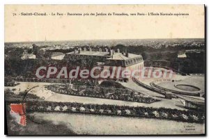 Postcard Old Saint Cloud Park Panorama taken Trocadero Gardens to Paris Ecole...