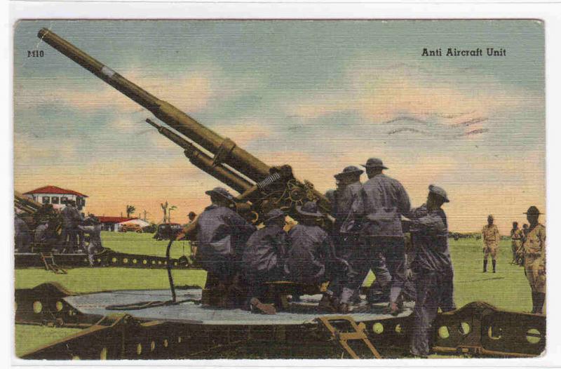 US Anti Aircraft Gun Army Military 1942 linen postcard