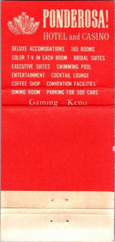 Matchbook Cover - Ponderosa Hotel Reno NV Casino 30 Strike MB58