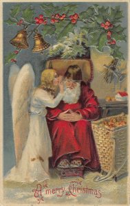 AD 146 Angel whispering Santa Brown hat slippers german chistmas Postcard c1908 