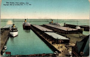 Postcard ON Port Arthur Aerial View of Steamers in the Docks Old Cars 1920s M67