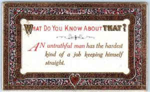Arts and Crafts   WHAT DO YOU KNOW ABOUT THAT  Untruthful Man c1910s  Postcard