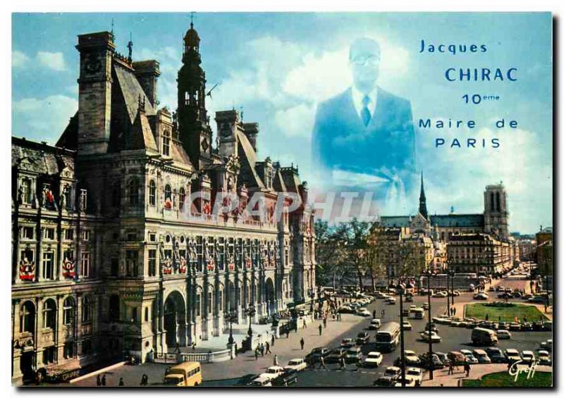 Postcard Modern Paris Hotel de Ville and Notre Dame of Paris Mayor Jacques Ch...