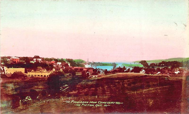 Picton Ontario Canada Panorama From Cemetery Tinted Real Photo Postcard