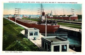 Postcard BOAT SCENE Sault Ste. Marie Michigan MI AQ7891