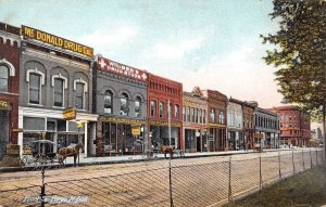 Fargo North Dakota Front Street, Drug Stores, Color Lithograph Vintage PC U10271