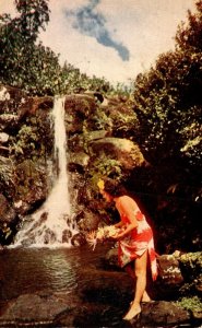 Hawaii Native Hawaiian Maiden By Waterfall